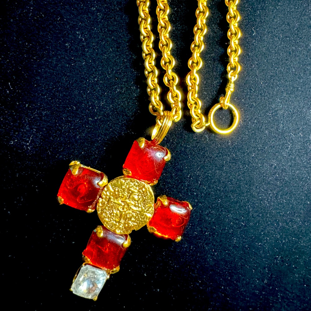 CHANEL Gripoix Cabochons and Rhinestone Cross